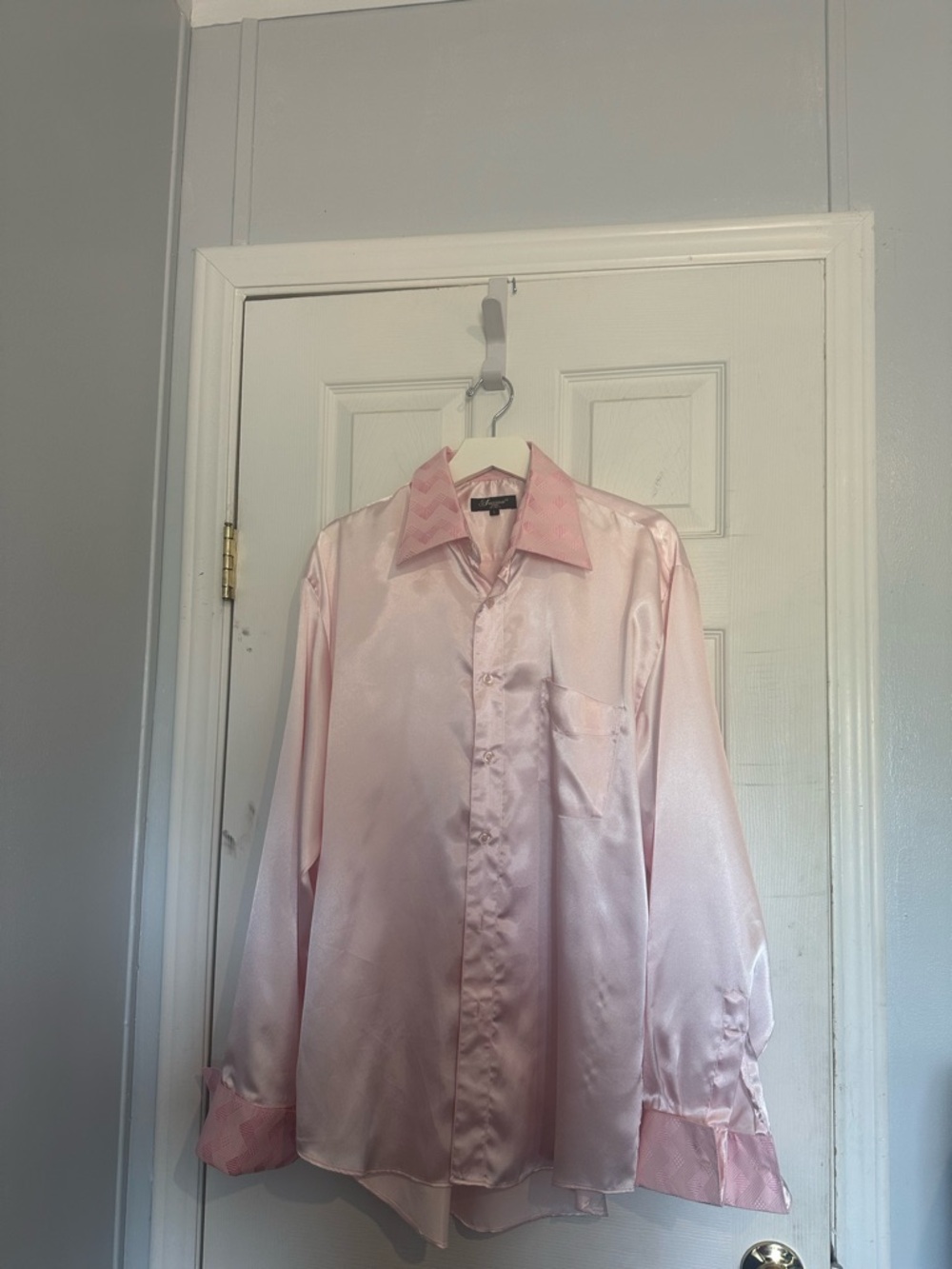 Successa Uomo by Phita Pink Satin Shirt Men's Size Large Patterned Collar